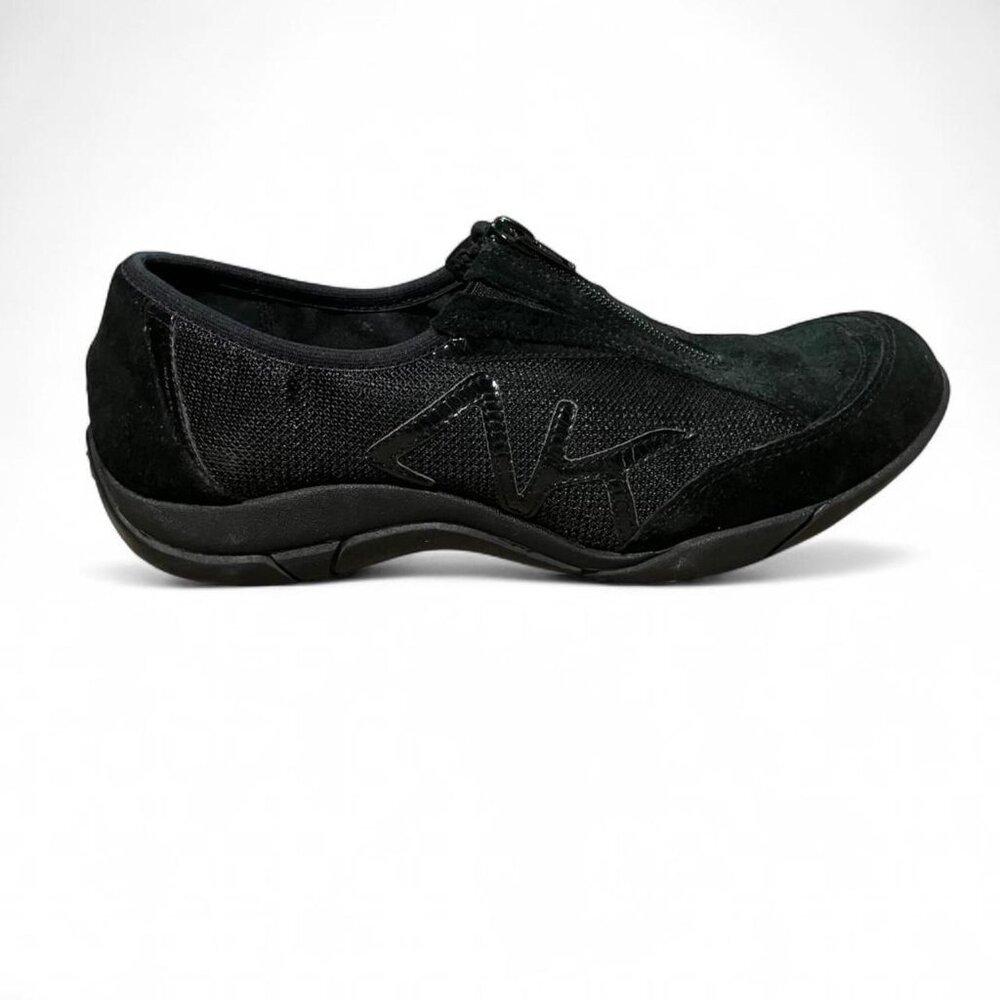 Genuine Suede Leather Anne Klein Black Zip Up Shoes - Picture 3 of 8